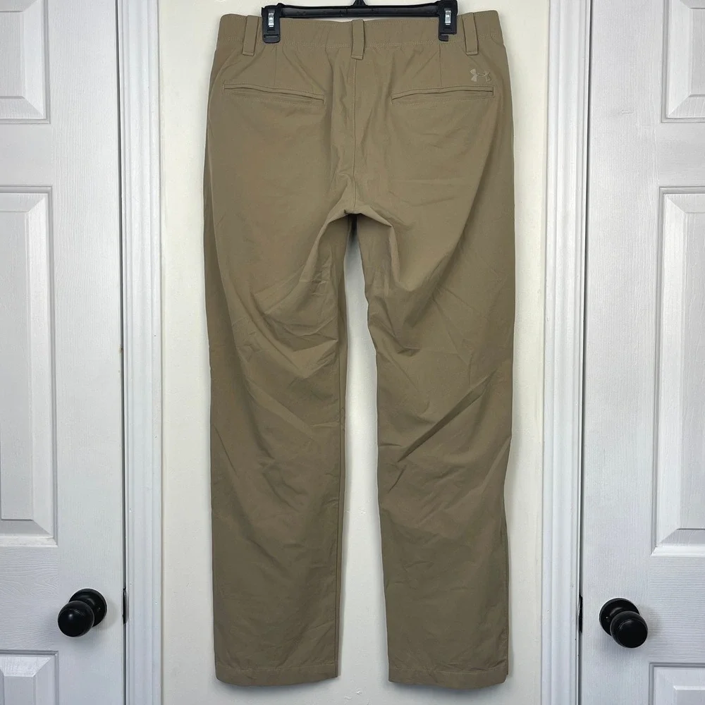 Under Armour Match Play Golf Pants Mens 36x32 Khaki Tan Tech Chino Drive *READ